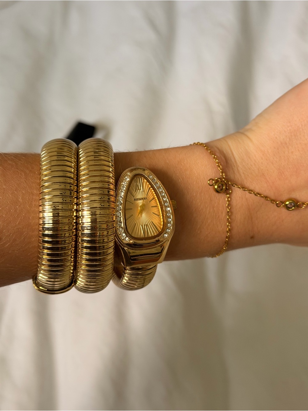 Gold-Tone Women's Coil Bracelet Watch with Crystal Accents